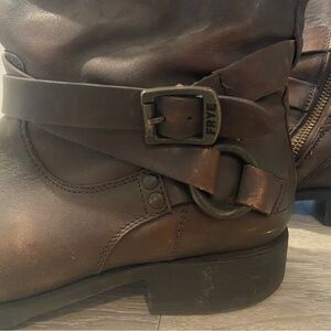 Frye Brown Leather Ankle Boots with Buckle Detail